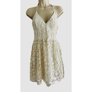 Hollister Baby Doll Embroidered Laced Floral Sweetheart Neck Backless Dress XS